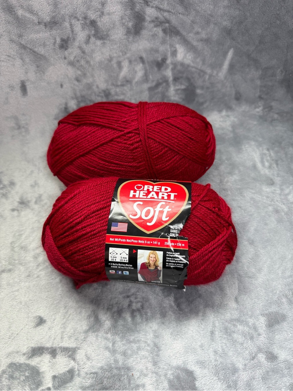 Lot of 2 Red Heart Soft Yarn Skeins - Color #4608 Wine (Medium Worsted)